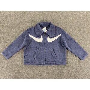 Nike Jacket Womens Medium Blue White Fleece Sherpa Swoosh Logo Full Zip DD5620 M